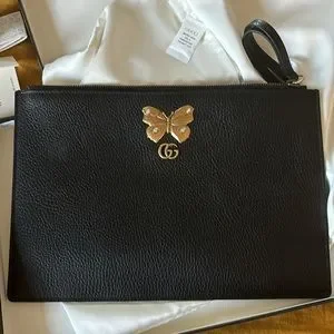 Gucci Bags Gucci Pebbled Calfskin Butterfly Clutch In Black